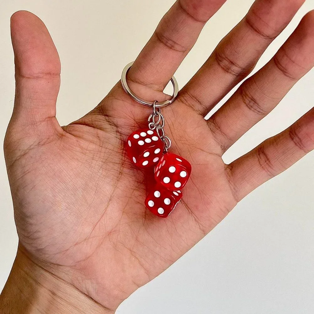 y2k 2000s red dice keyring for keychain